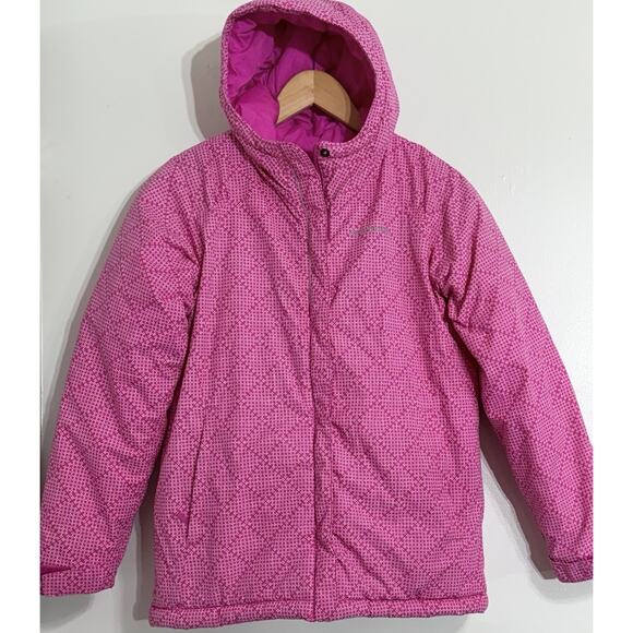 Columbia Heavy Winter Ski Snow Pink AOP Coat Girls Youth L 14/16 Large - Picture 1 of 3